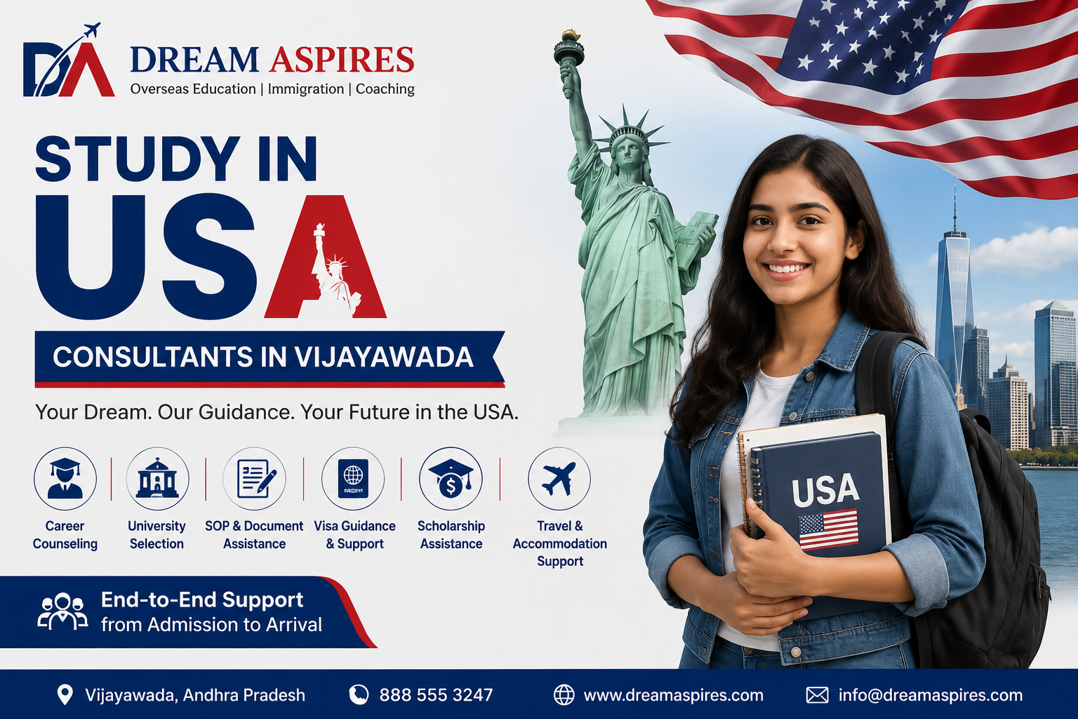 Study in USA Consultants in Vijayawada – Why Students Choose Dream Aspires